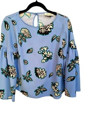 Closet Blue Floral Bell Sleeve Blouse